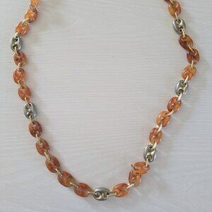 Vintage Jewelry Necklace Transluscent Links Faux Tortoise Shell Bead